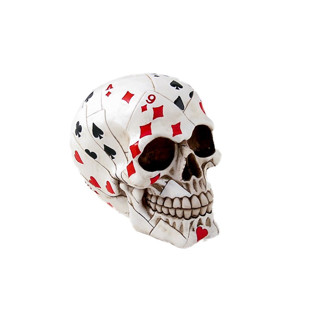 03 teschio in resina con carte poker h cm 15x12