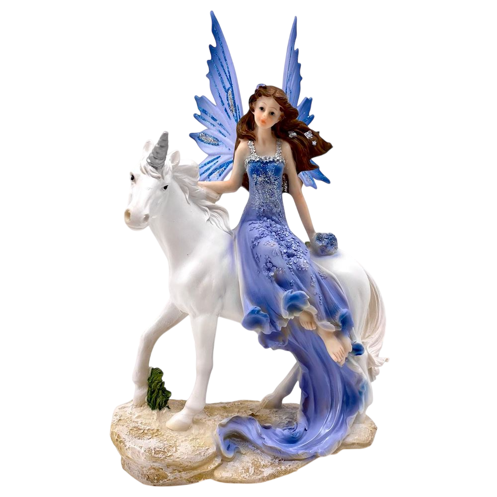 Fata su unicorno bianco con ali sfilabili altezza 24 cm in resina Photoroom